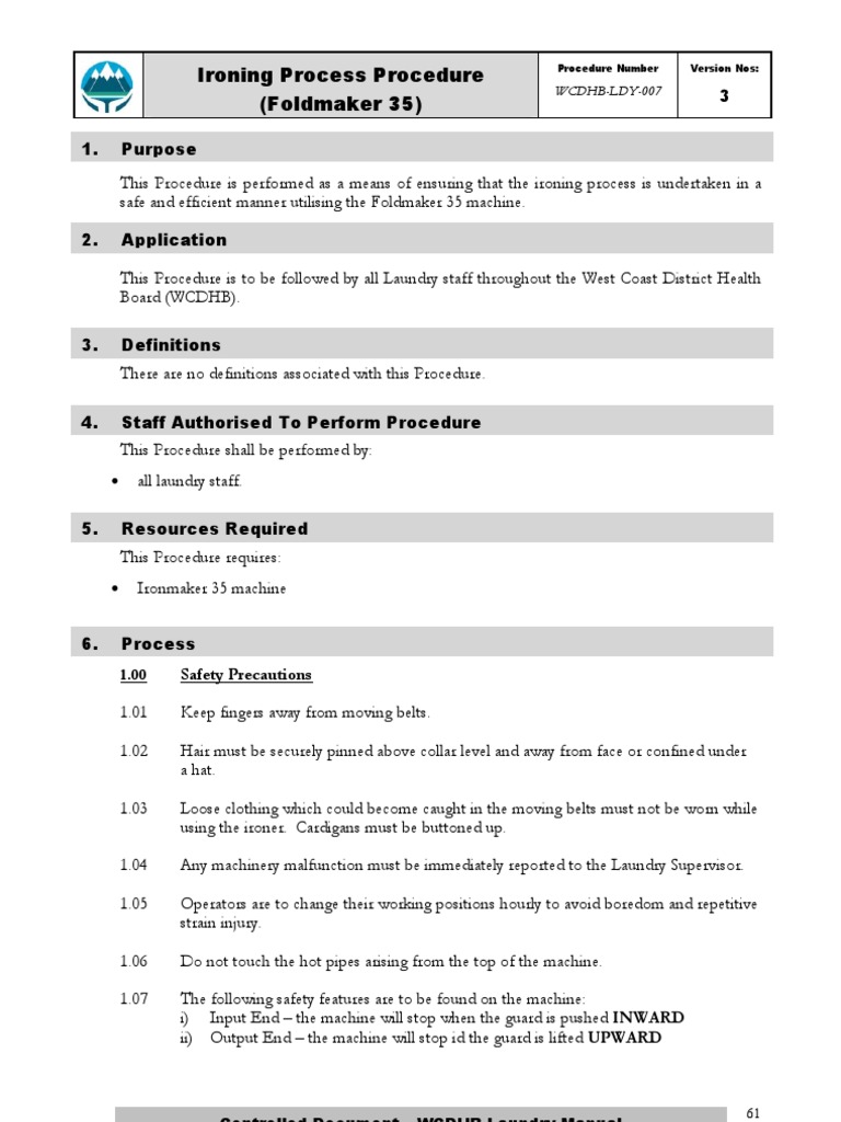 Ironing Procedure for Foldmaker 35 | PDF | Linens | Laundry