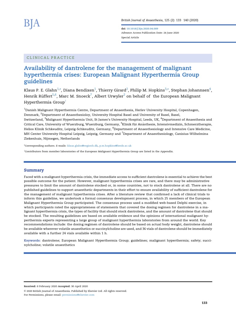 Dantrolene Malignant Hyperthermia 2020 | PDF | Chemistry | Dose ...