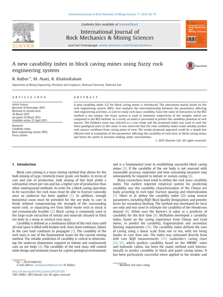 New Cavability Index for Block Caving | PDF | Strength Of Materials ...