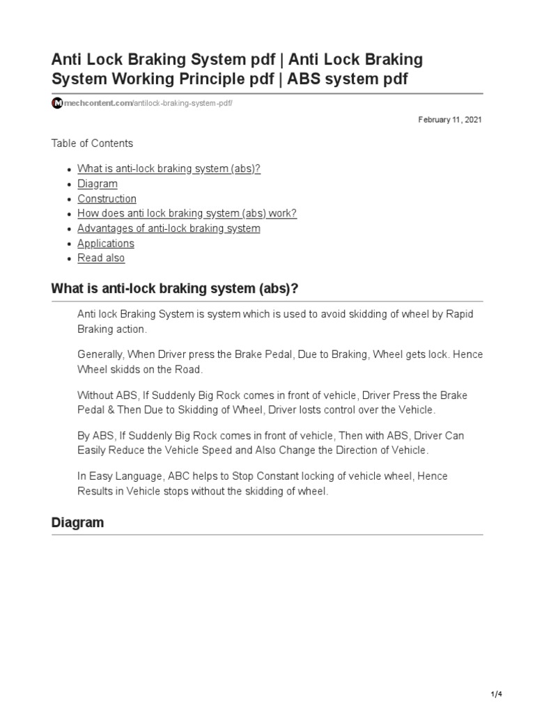 Anti-Lock Braking System Overview | PDF | Anti Lock Braking System | Brake