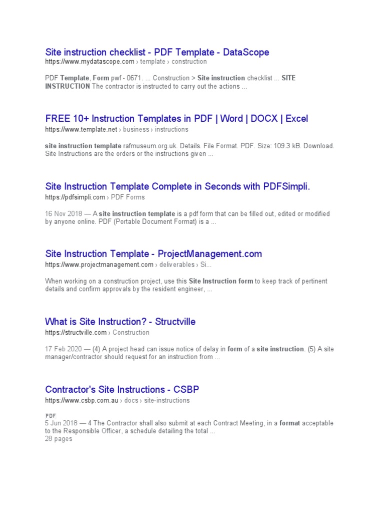 Template Form Site Instruction Site Instruction PDF