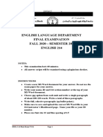 English Language Department Final Examination FALL 2020 - SEMESTER 201 English 214