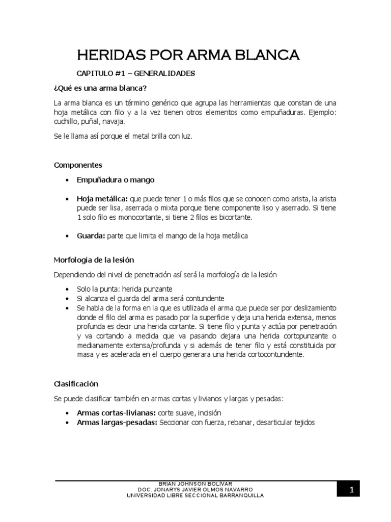 Características de las heridas por arma blanca | PDF | Cuchillo