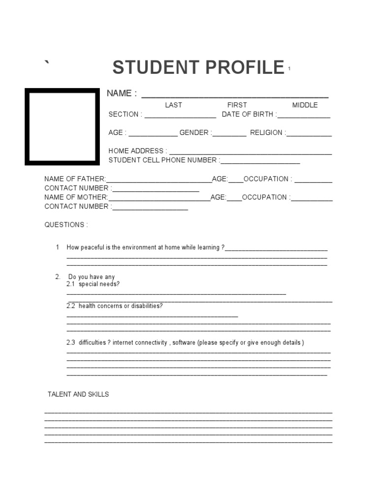 ' Student Profile: NAME | PDF