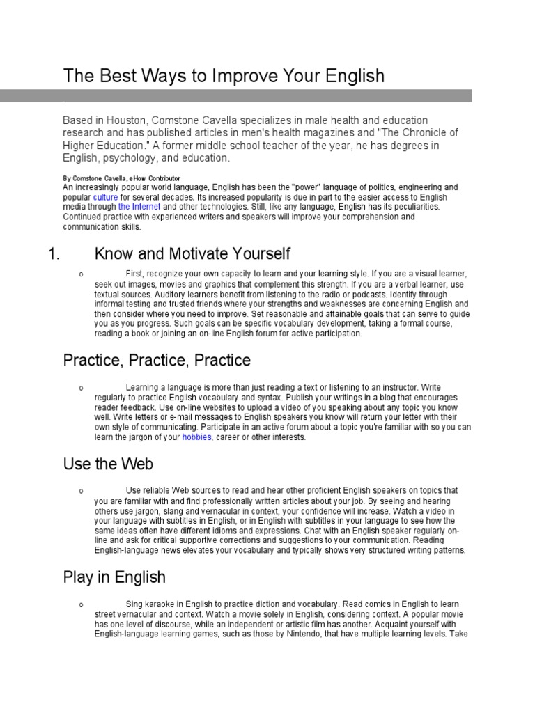 The Best Ways To Improve Your English Pdf English Language Learning
