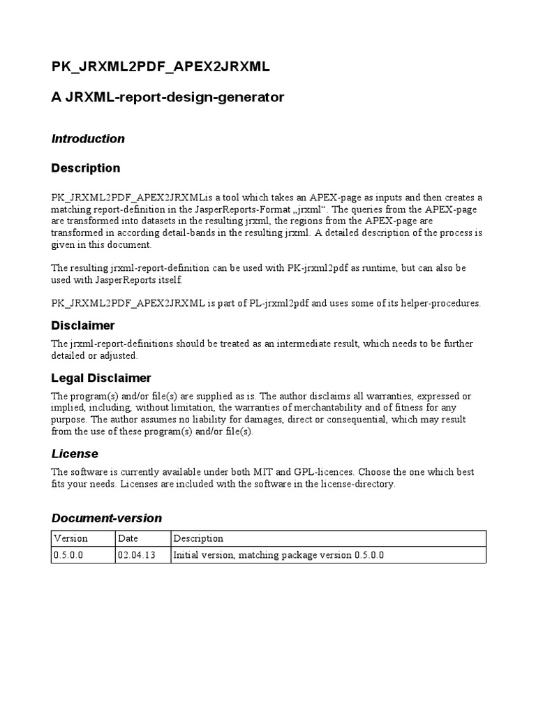 PK JRXML2PDF Apex2jrxml | PDF | Implied Warranty | Computing