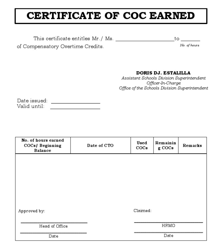 Certificate of Coc Earned PDF