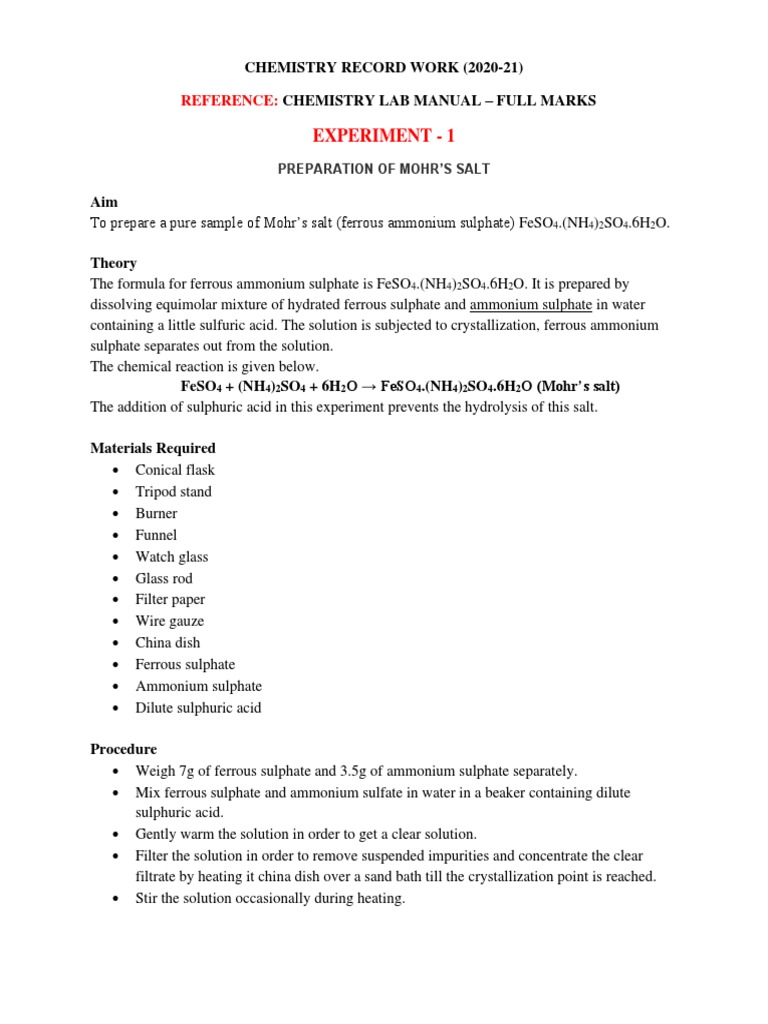 Chemistry Record Work-Xii | PDF | Sulfuric Acid | Sulfate