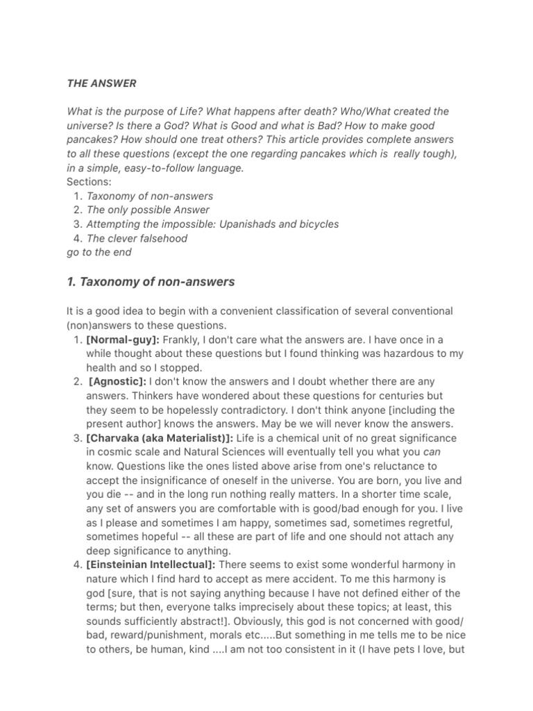 Taxonomy of Non-Answers: The Answer | PDF | Thought | Mind