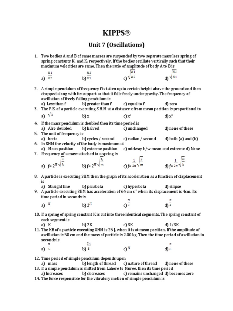ECAT Unit 7 (Oscillations) - 1 | PDF | Resonance | Waves