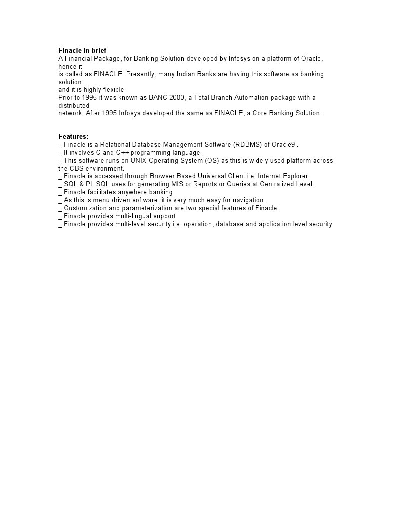 Features of Finacle | PDF
