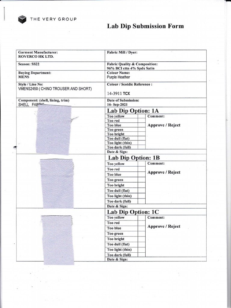 Lab Dip Submission Overview for SS22 | PDF | Textiles | Textile Industry
