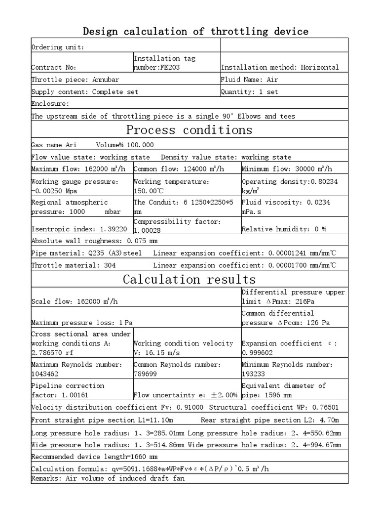 Process Conditions Design Calculation of Throttling Device PDF