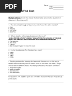 The Outsiders Final Exam: Multiple Choice: Circle The Answer That Correctly Answers The Question or