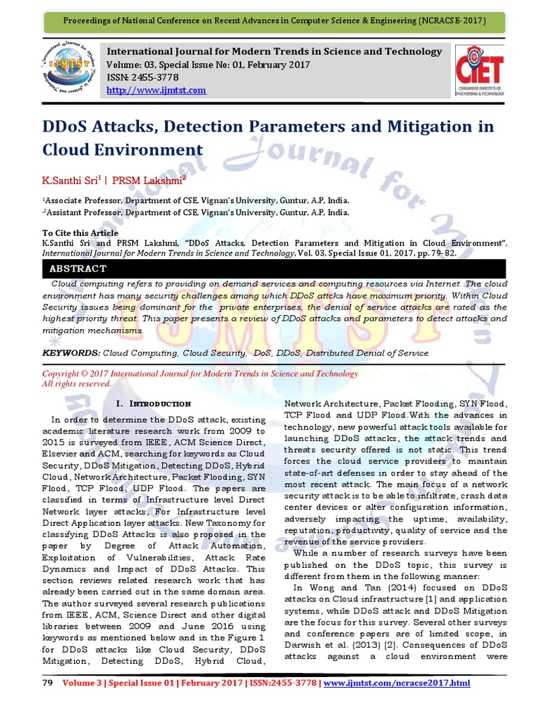 Ddos Attacks, Detection Parameters and Mitigation in Cloud Environment ...