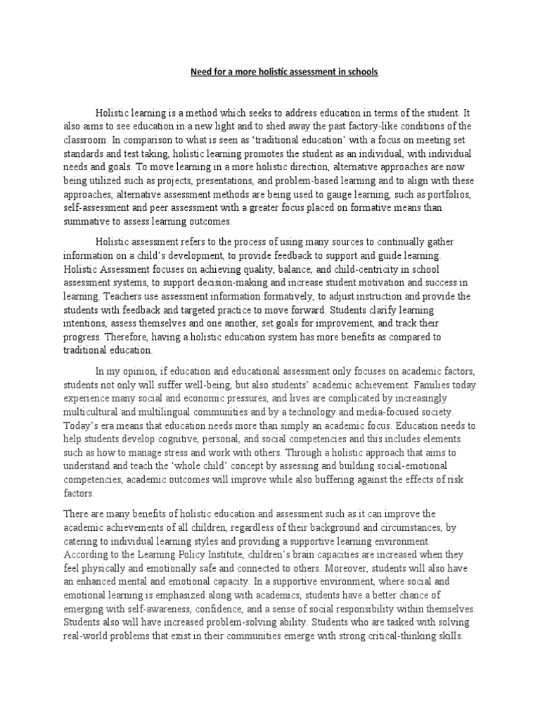 Need For A More Holistic Assessment in Schools | PDF | Educational ...