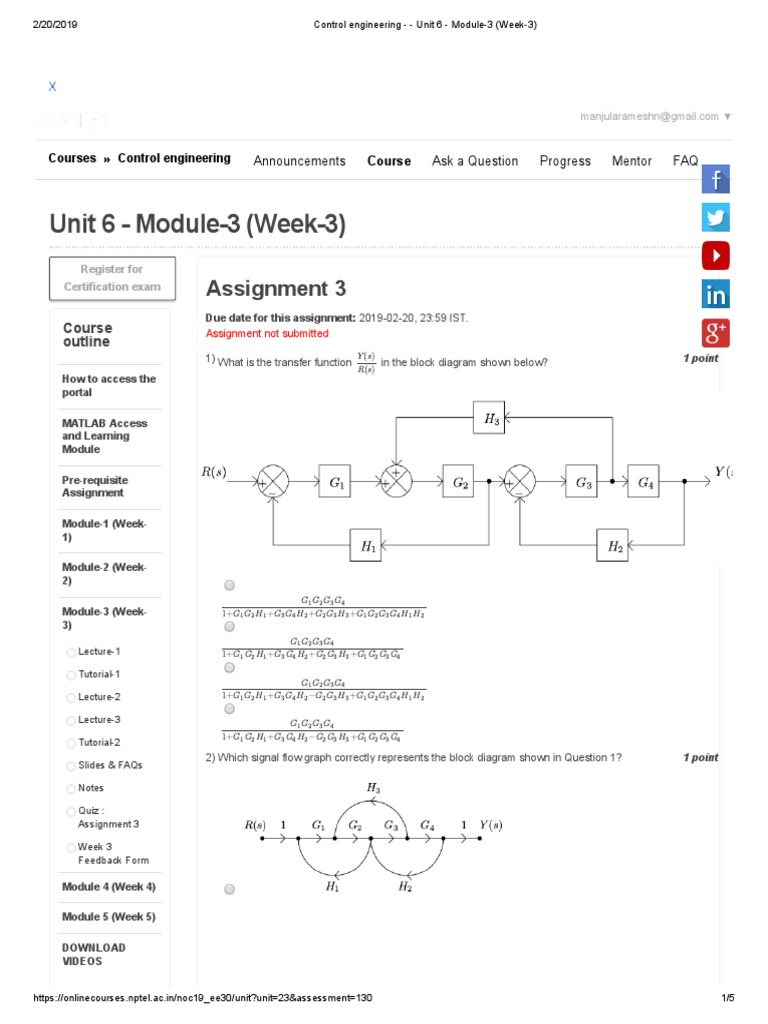 Control Engineering - Unit 6 - Module-3 (Week-3) | PDF | Systems ...