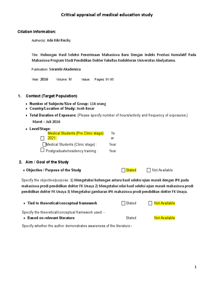 Medical Education Study Appraisal | PDF | Cohort Study | Qualitative ...