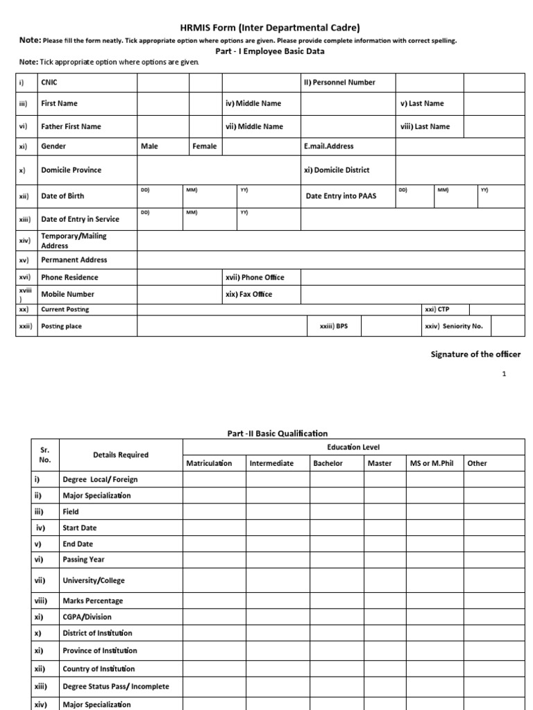 Hrmis Form Idc in Ms Word PDF