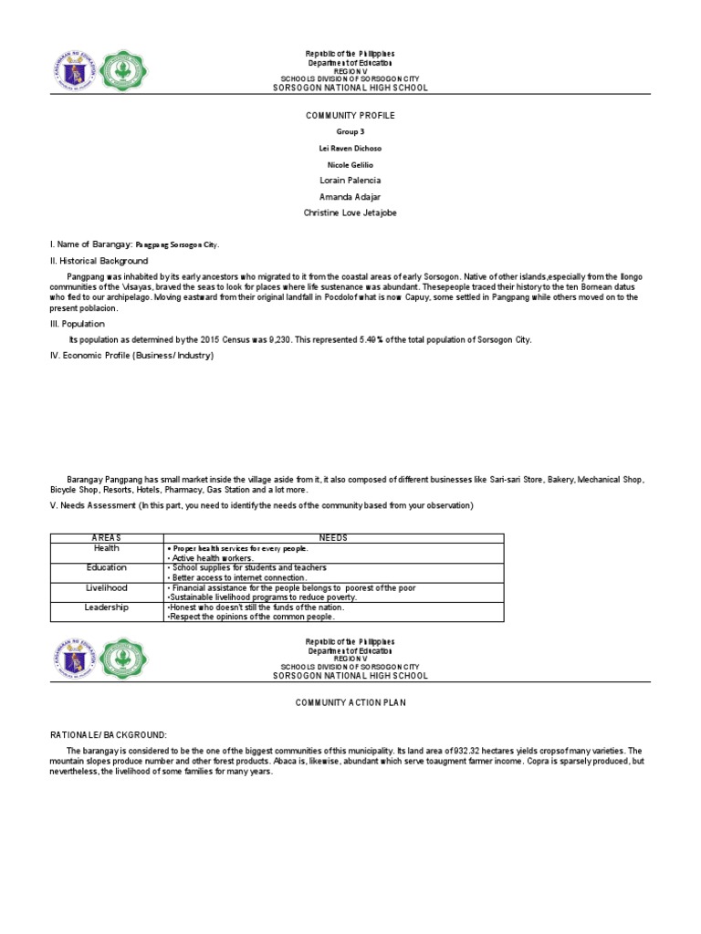 Community Profile and Action Plan for Pangpang | PDF | Malnutrition ...