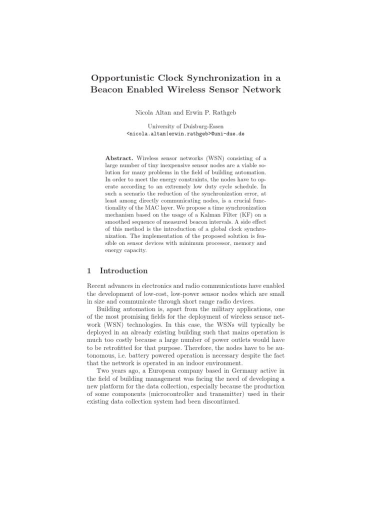 Opportunistic Clock Synchronization in A Beacon Enabled Wireless Sensor ...