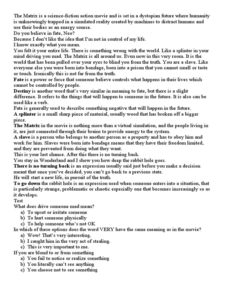 The Matrix Exercises | PDF | Destiny