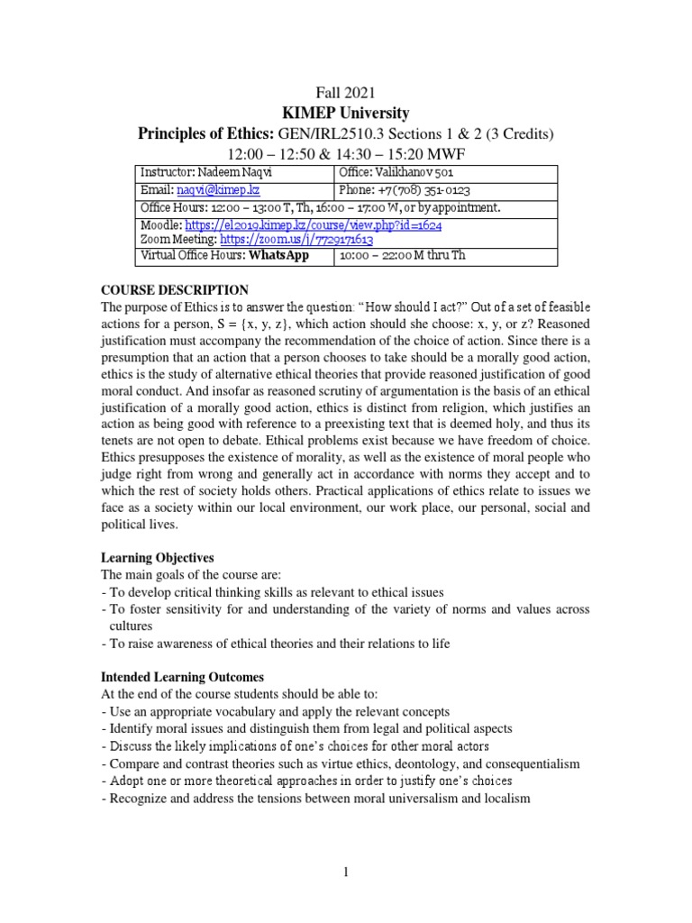 Ethics Course Overview | PDF | Morality | Academic Dishonesty