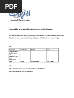 Proposal for Youtube Video Production and Publishing