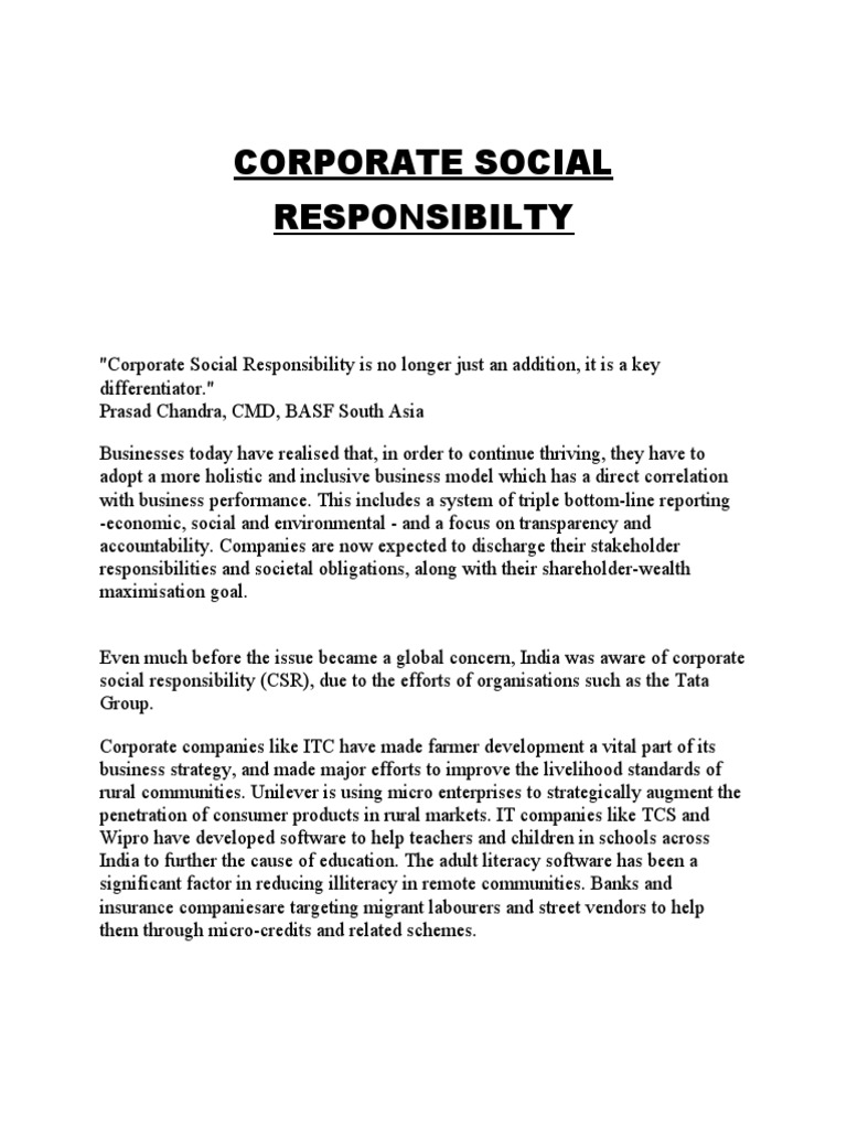 Corporate Social Responsibility in India | PDF | Corporate Social ...