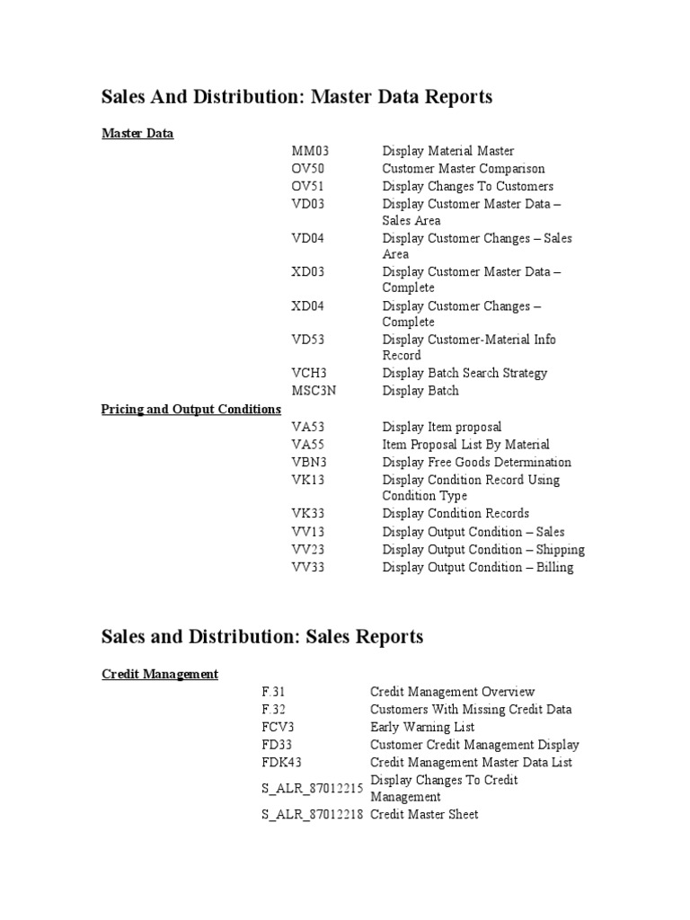 Master Data & Sales Reports Overview | PDF | Business Economics | Economies