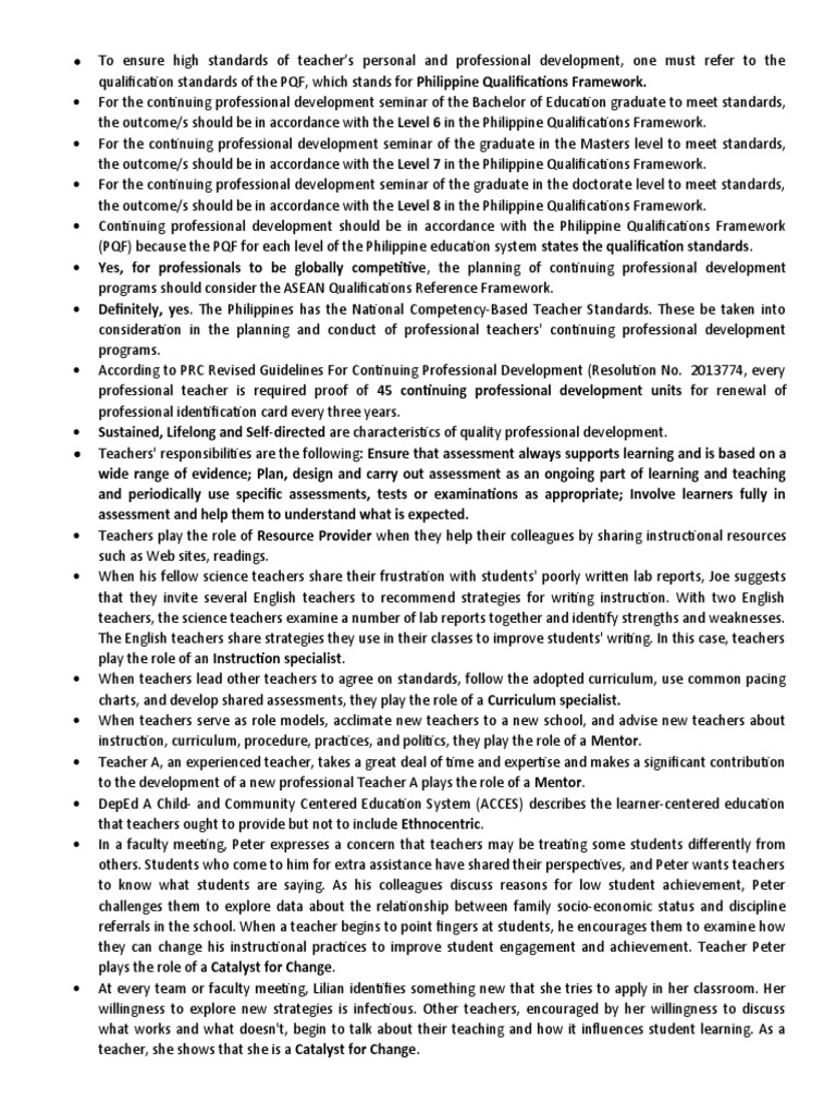 Professional Development in Education Standards | PDF | Teachers ...