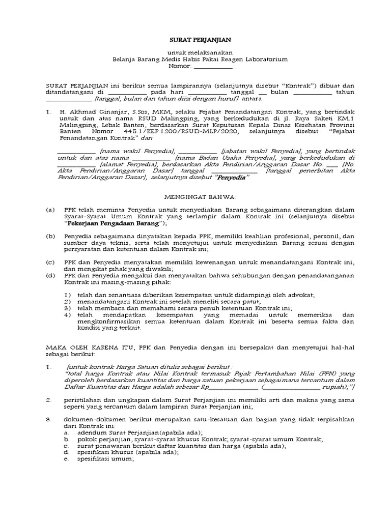 Kontrak Pengadaan Barang Medis | PDF | Pengelolaan Keuangan & Uang | Hukum