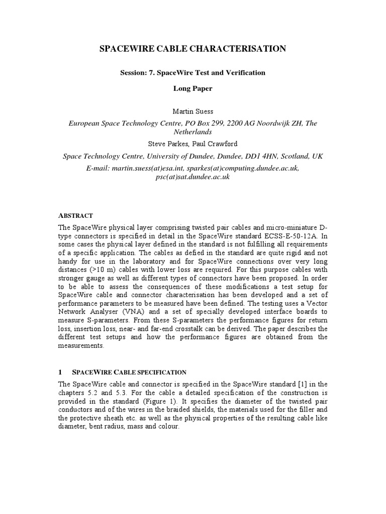 Suess2007-SpW Cable Characterization | PDF | Electrical Connector ...