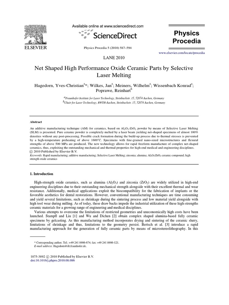 SLM of Oxidic Ceramic (Hagedorn) PDF Ceramics Microstructure