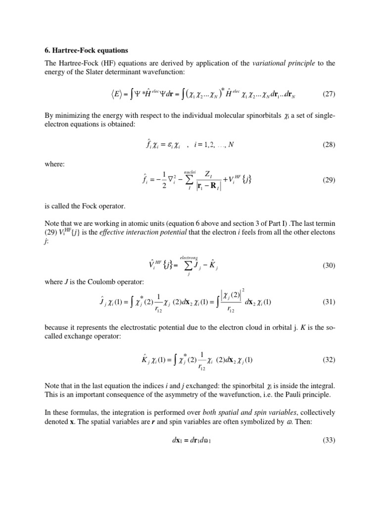 Hartree-Fock Equations Overview | PDF | Hartree–Fock Method | Molecular ...