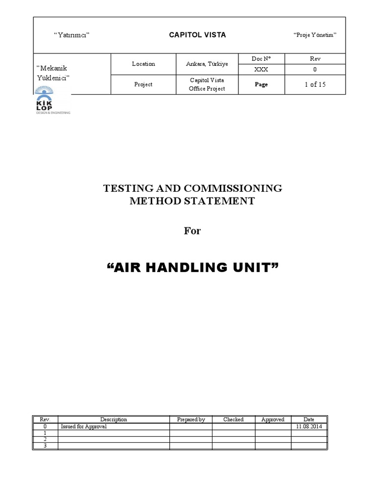 "Air Handling Unit": Testing and Commissioning Method Statement For ...