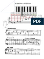 Notas en el piano y en la partitura