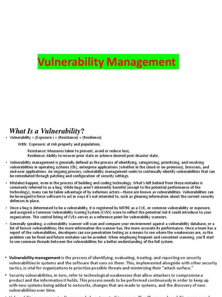 Vulnerability Management Overview and Process | PDF | Vulnerability ...