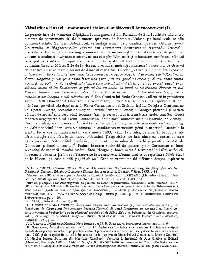 Mănăstirea Hurezi - Articol TB | PDF