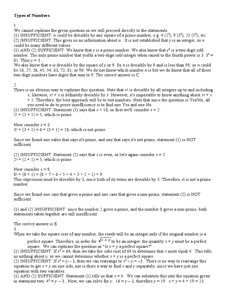 GMAT Quant Topic 4 - Numbers Solutions | PDF | Numbers | Prime Number