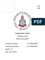 "Rewriting Letter" "Miscommunication" M Hannan Siddiqui L1F17BSAF0067 Fawad Ahmed Khan L1F17BSAF0071 Section: B Date: 29-03-2018
