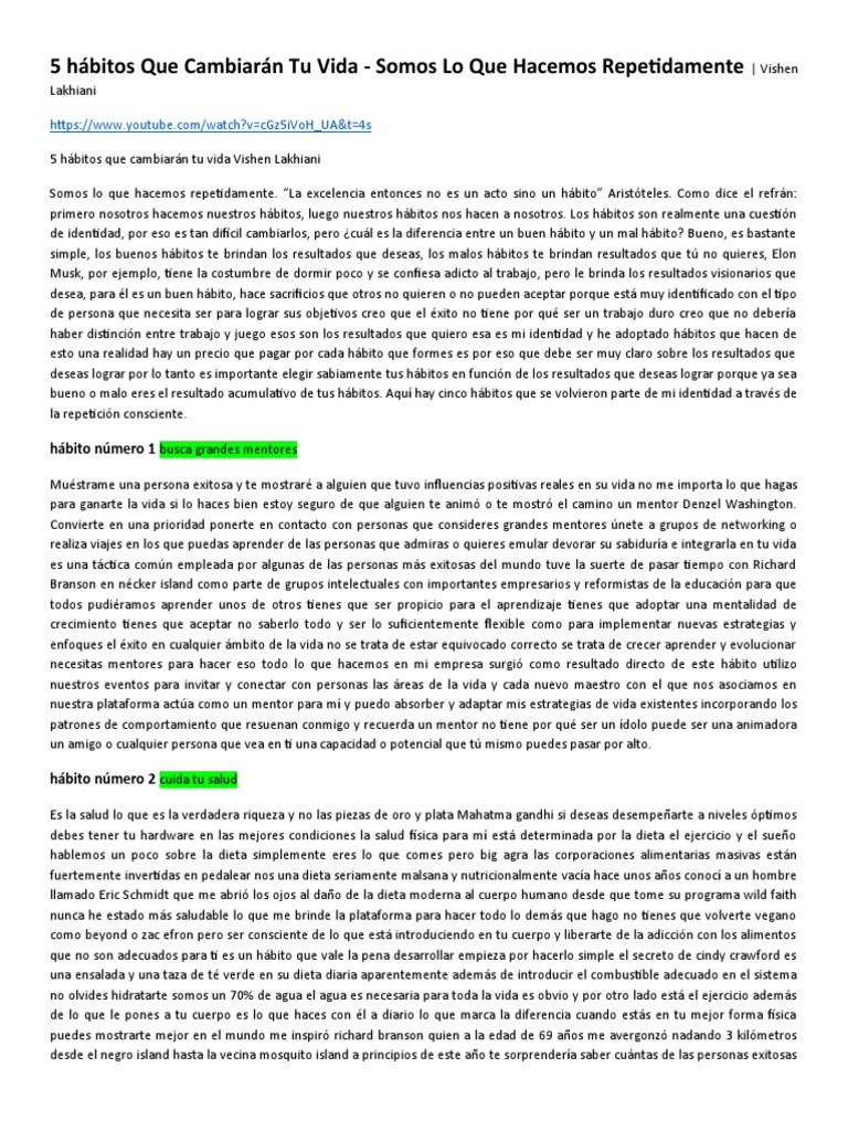 5 Hábitos que Transforman tu Vida | PDF | Dormir | Dieta