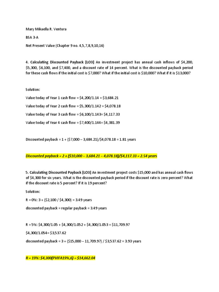 Discounted Payback Period Calculations | PDF | Internal Rate Of Return ...