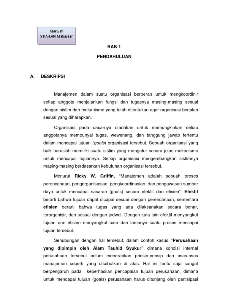 Makalah Asas Asas Manajemen Marwah