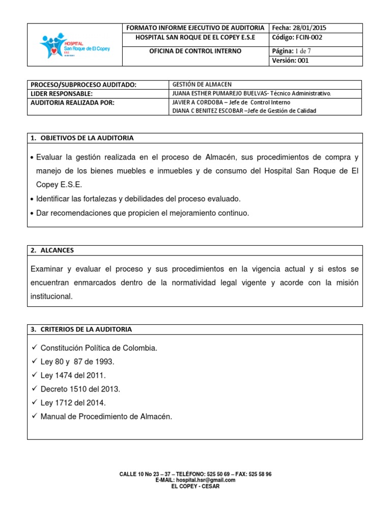 Informe Ejecutivo de Auditoria Almacen | PDF | Auditoría | Sistema de ...