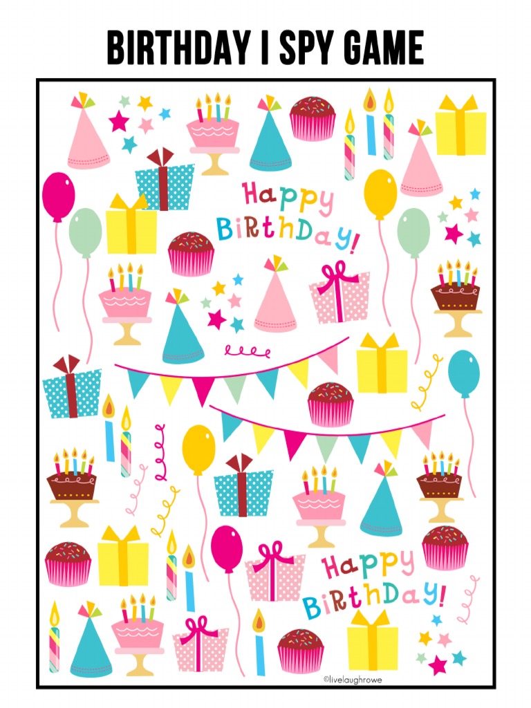 Birthday I Spy Game and Answer Sheet From Live Laugh Rowe | PDF