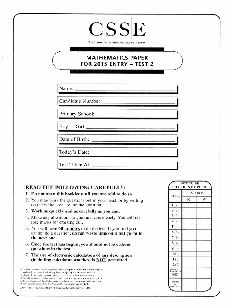 Maths Paper 2015 Entry | PDF
