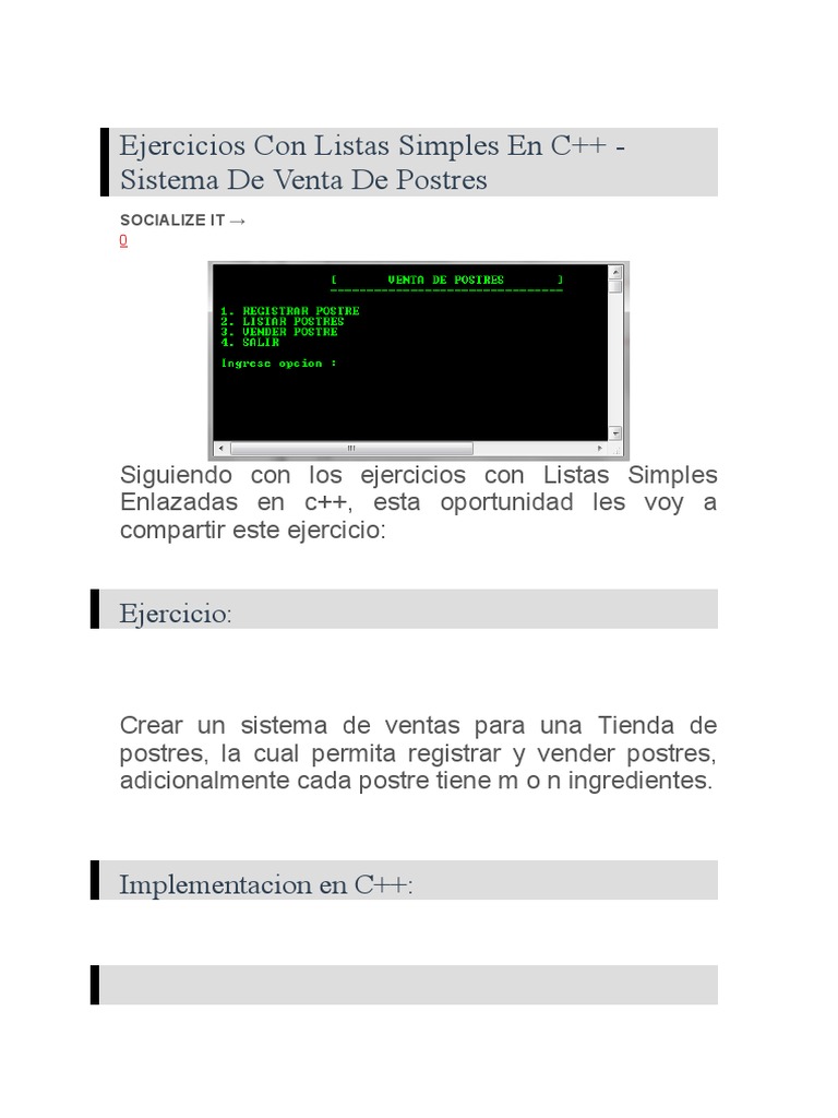 Sistema de registro y venta de postres con listas enlazadas en C++ ...