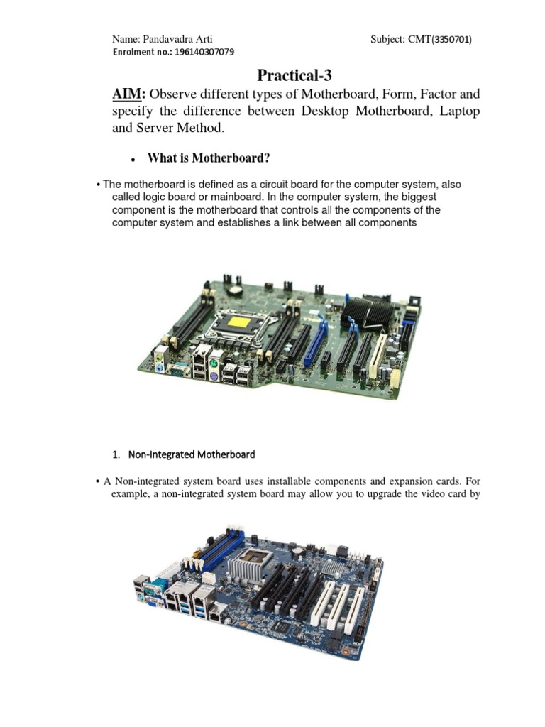 Practical3 Specify The Difference Between Desktop Motherboard, Laptop