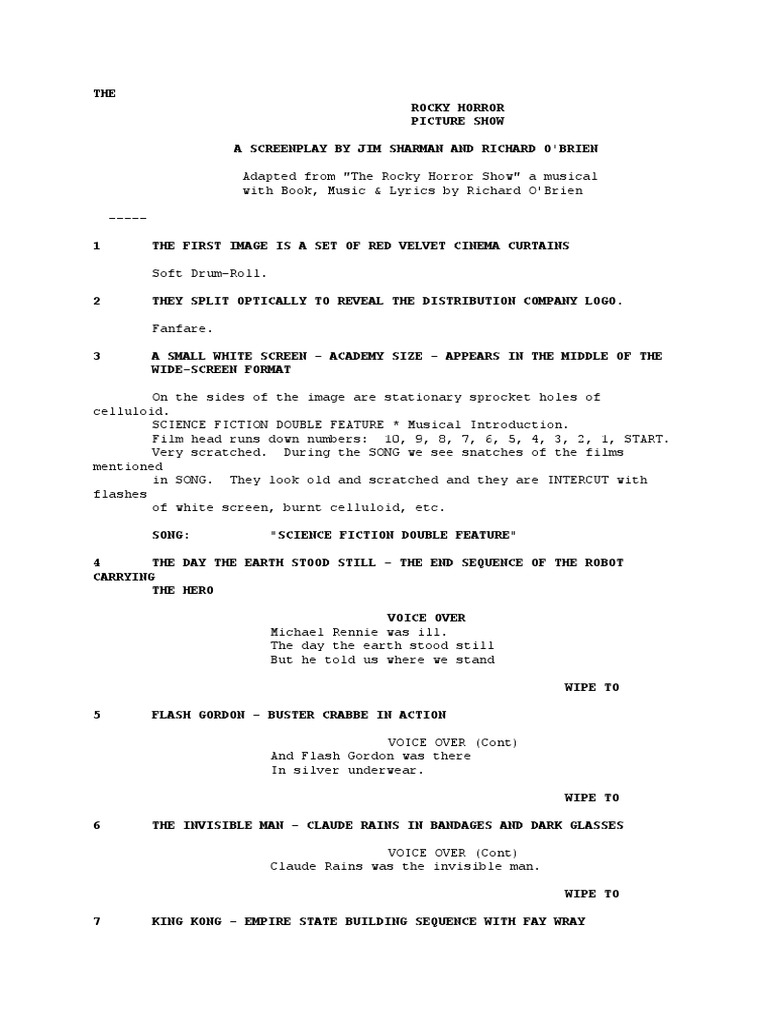 Rocky Horror Picture Show Musical Script